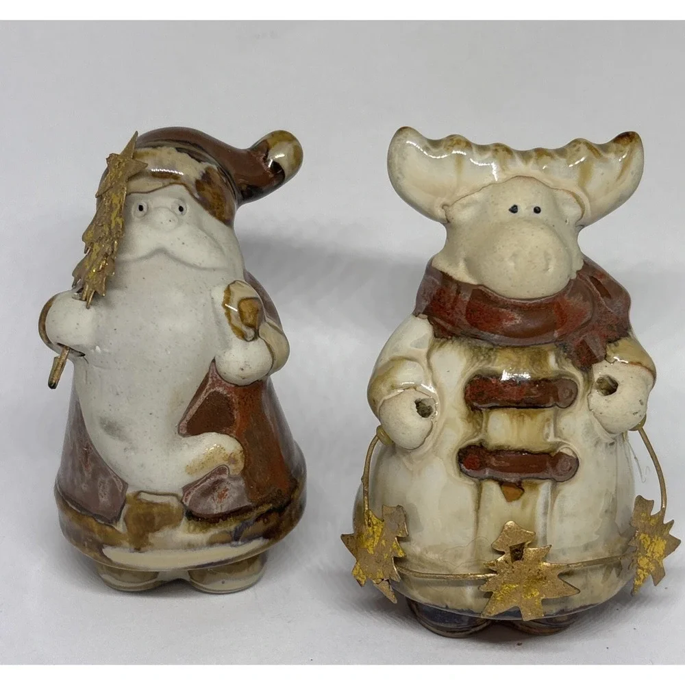 Pier 1 Christmas set of 4 Ceramic Figurines Santa Snowman Reindeer Bear